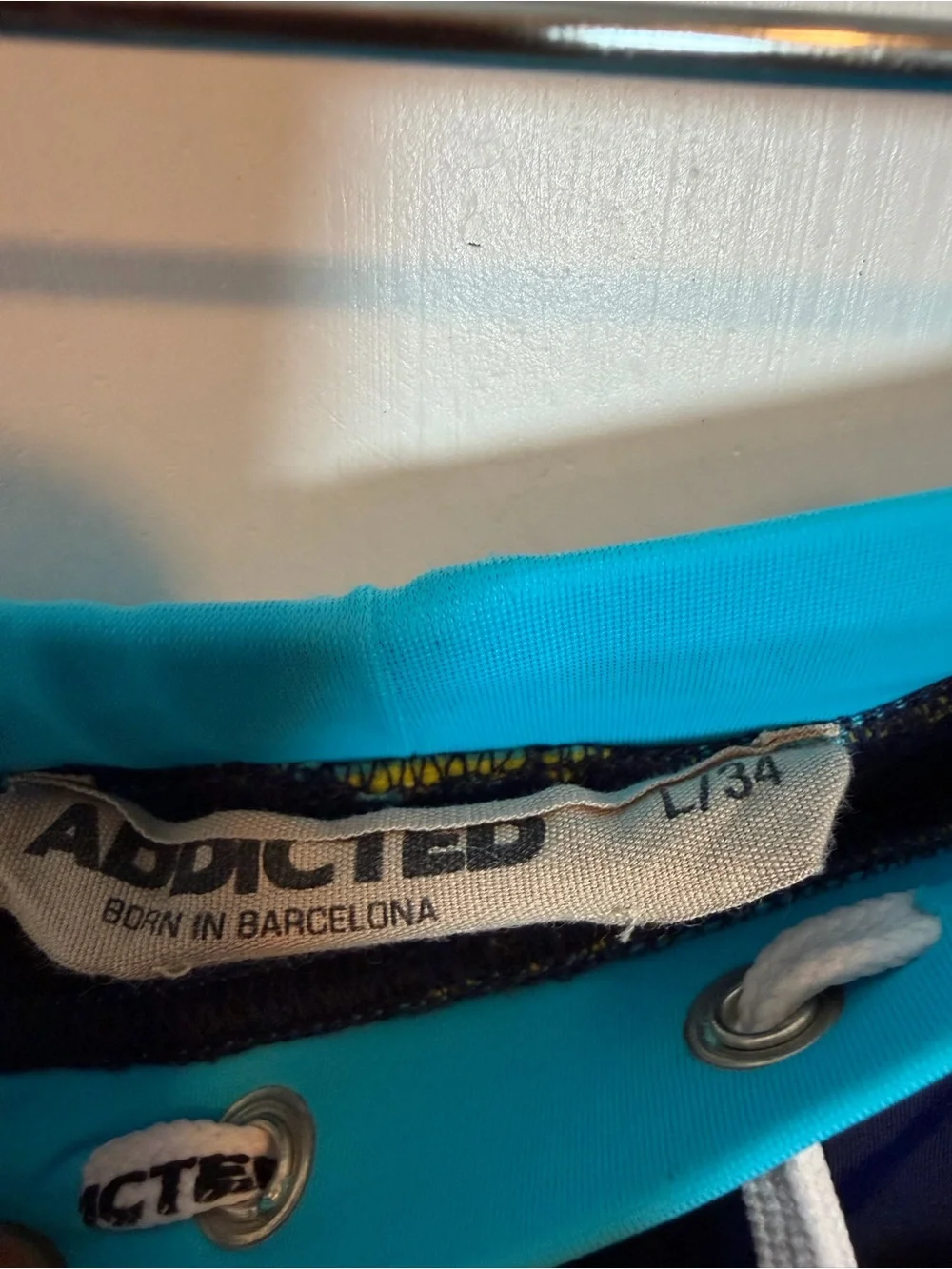 Addicted Men's Navy Blue Swim Trunks with Light Blue Waistband